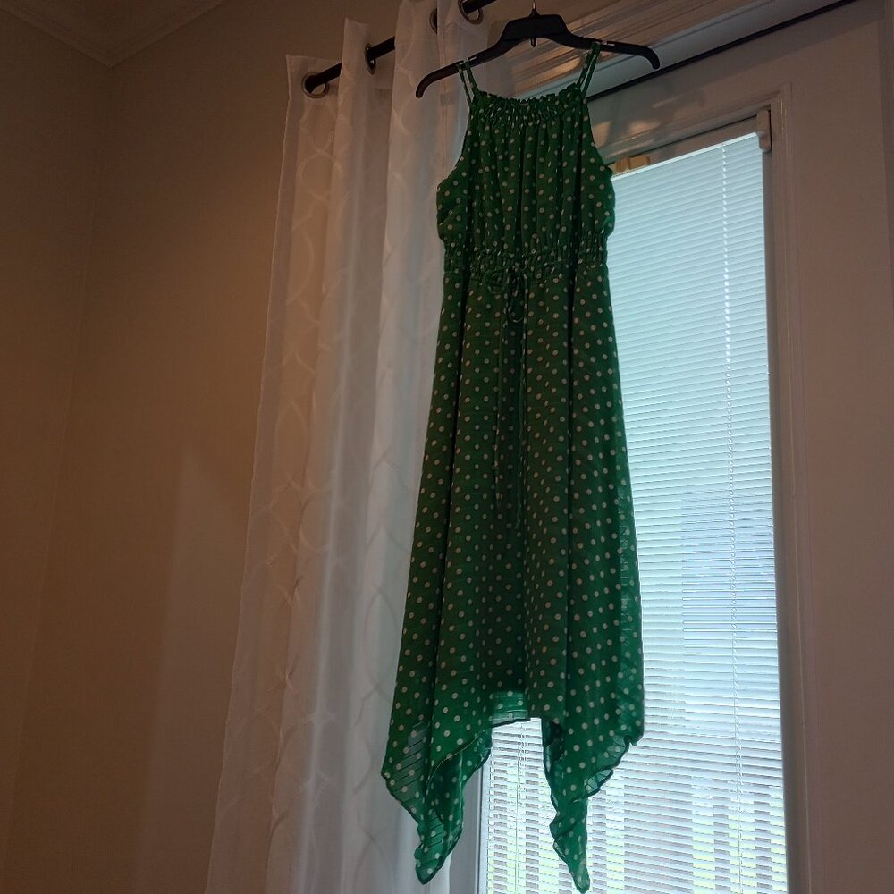 green white polka dot high low dress